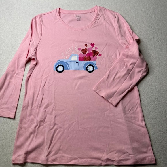 Kim Rogers Perfectly Soft Pink Love‎ Truck Hearts Valentine's Day Top - M - Picture 1 of 7